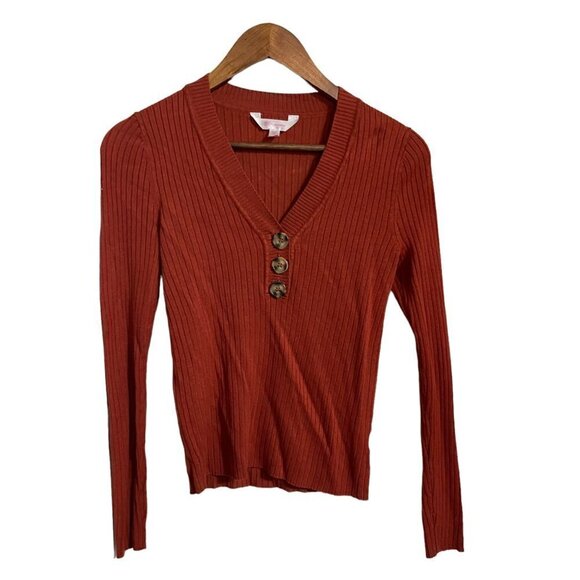 No Boundaries Womens Juniors Rust Orange Ribbed Popover Long Sleeve Blouse Small - Picture 1 of 5
